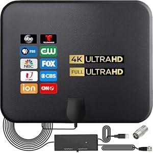 TV Antenna for Smart TV Indoor, TV Antenna for Local Channels,Support 4K 1080p with Signal Booster, 18FT Coax HDTV Cable (Darkblack)