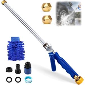 Jet Nozzle High Pressure Hose Nozzle 2-in-1 Hose Power Washer with 2 Spray Heads, Leak-Resistant Hose for Car, Patio, Pets, Orchard, Quick Connectors & Gloves for Garden/Home