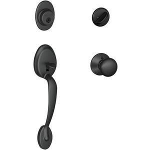 SCHLAGE Plymouth Single Cylinder Handleset and Plymouth Knob, Matte Black (F60 PLY 622) (Standard Interior Trim)