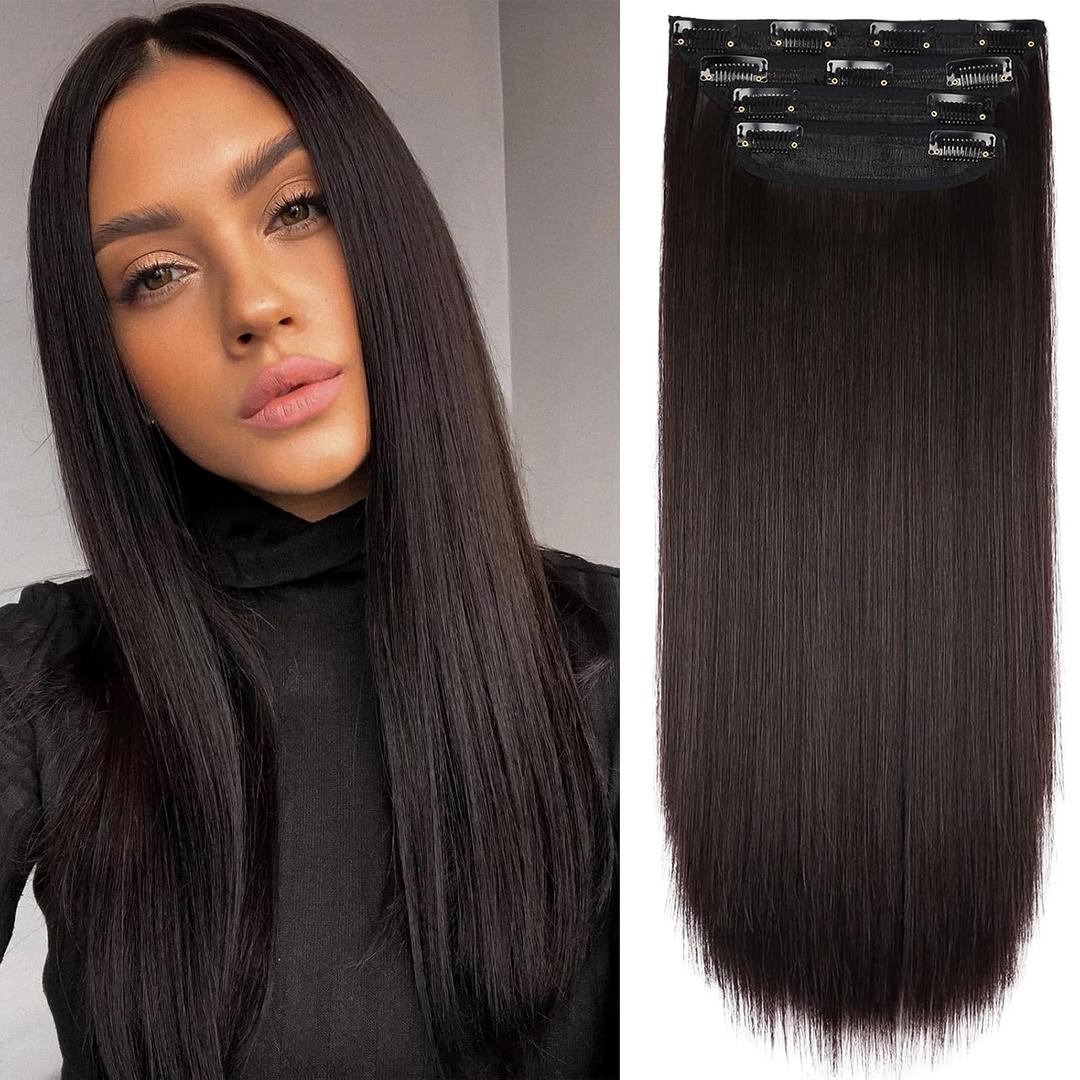 Dark Brown Hair Extensions Straight Clip in Hair Extensions Clip ins - Soft and Thick (20 Inches, 4Pcs, #6)