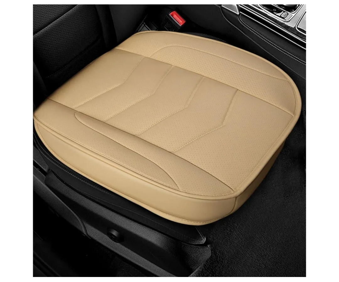 Leather Car Seat Cover - Anti-Slip Full Wrap Front Bottom Seat Cover Car Drive Seat Protector - Luxury Waterproof Cushion Covers with Storage Pocket for Most Cars SUVs Trucks (Beige)