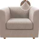 H.VERSAILTEX Chair Covers 2 Pieces Chesterfield Stretch Chair Slipcovers with Arms Mid Century Deep Seat Couch Cover Fit Width Up to 47 Inch, Thicker Jacquard Fabric (Small Sofa, Sand)