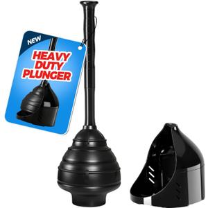 FORASTO Toilet Plunger with Holder - Powerful Clog Removal,Plungers for Bathroom,Bathroom Accessories,Cleaning Supplies,Home Essentials,Bathroom Decor,Toilet Bowl Cleaners,Black