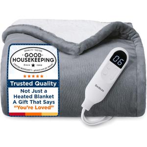 Bedsure Heated Blanket Throw Blanket - Fast Heating Electric Blanket, Soft Flannel Heated Throw with 4 Time Settings, 6 Heating Settings, Warm Gifts for Grandma & Grandpa & Seniors (50"x60", Grey)