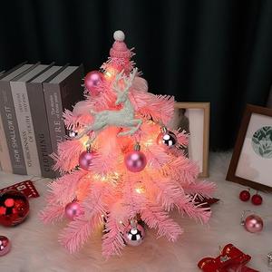 Tabletop Christmas Tree, Pink Feathers Christmas Tree, 17.7in Mini Christmas Tree with Lights, Artificial Pink Tree for Holiday Christmas Home (Artificial Pine Tree)