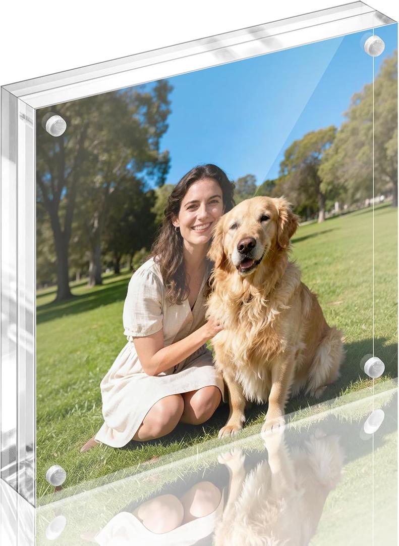 Vowcarol Acrylic 5x5 Picture Frame, Clear Two Sided Display, Free Standing Magnetic Frame for Displaying Size 4x4 Pictures - 1 Pack