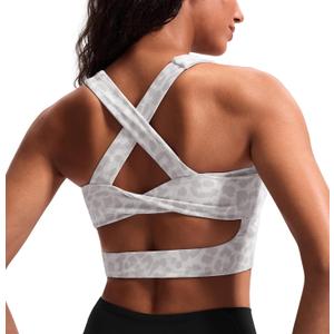 Sports Bras for Women Criss-Cross Back Padded Workout Tank Tops Medium Support Crop Tops for Women (Small, Grey Leopard Printed)