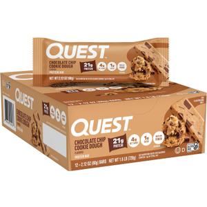 Quest Nutrition Chocolate Chip Cookie Dough Protein Bars, High Protein, Low Carb, Gluten Free, Keto Friendly, 12 Count (EXP 04/18/26)