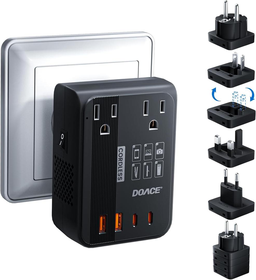 DOACE 350W Voltage Converter US to Europe - 220V to 110V Converter for European Travel, Power Converter Adapter Combo with PD Chargers for Hair Straightener Shaver Toothbrush CPAP Laptop Camera Phone (Black)