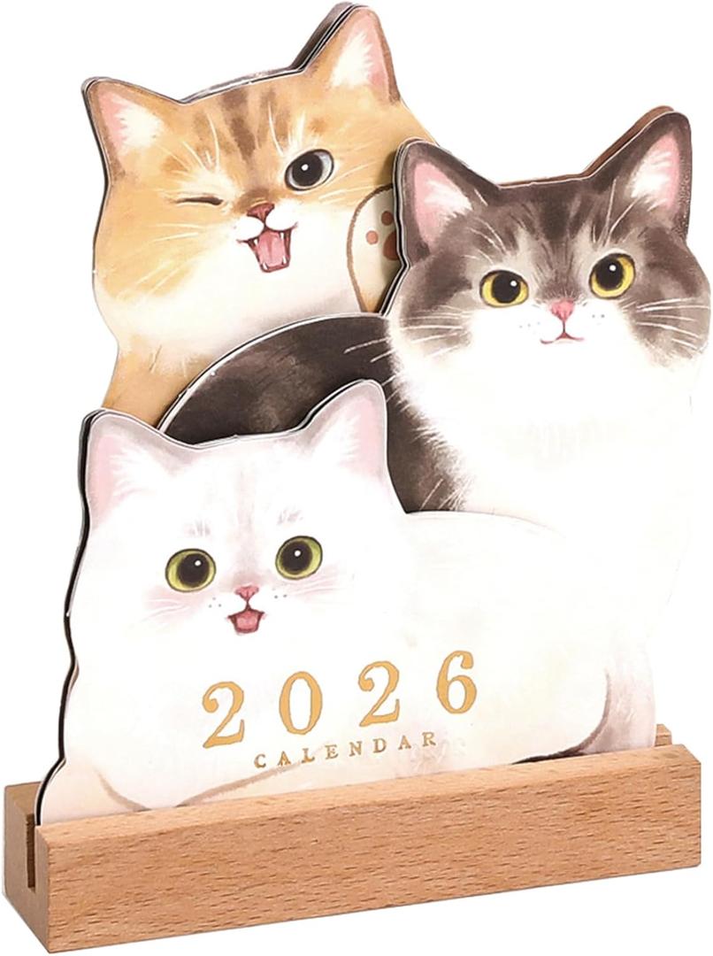 2026 Mini Desk Calendar Creative Cute Pet Shape Office Home Decor Standing Calendar 6.5" x 5.5" - Cats