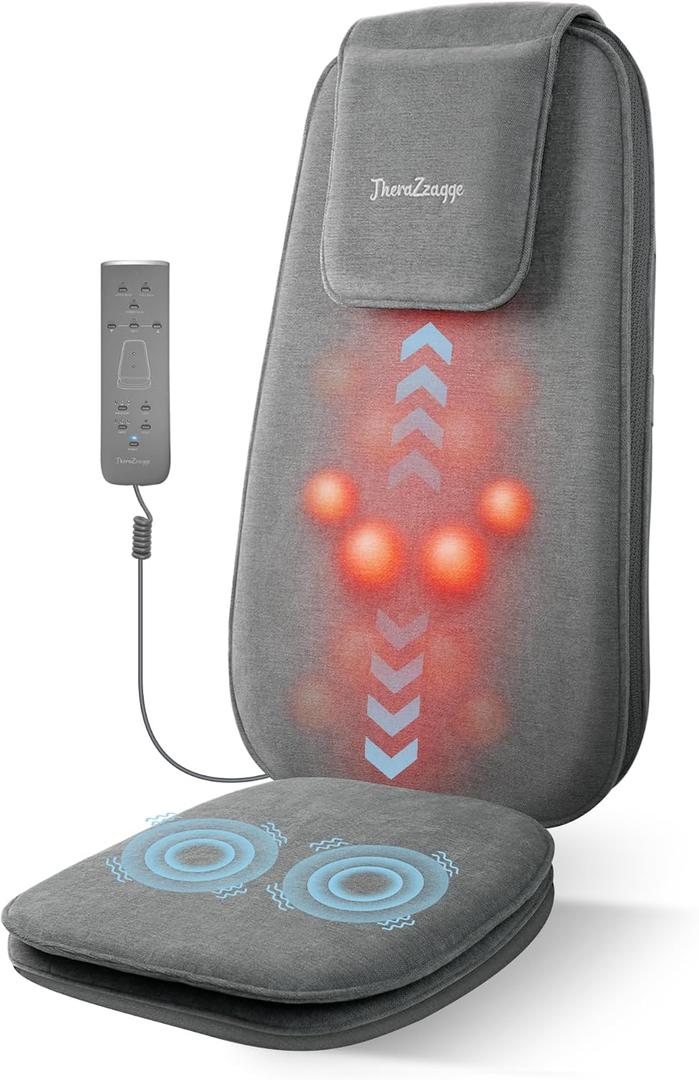 Shiatsu Back Massager with Soothing Heat, Upgraded Deep Tissue Kneading Massage Chair Pad, Vibration Massage Seat