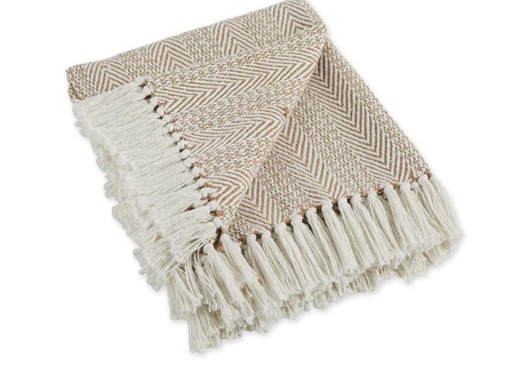 DII Herringbone Striped Collection Cotton Throw Blanket, 50x60, Stone