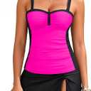 Yonique Women's Underwire Tankini Swimsuits with Skirt Two Piece Bathing Suits Tummy Control Swimwear, Size L