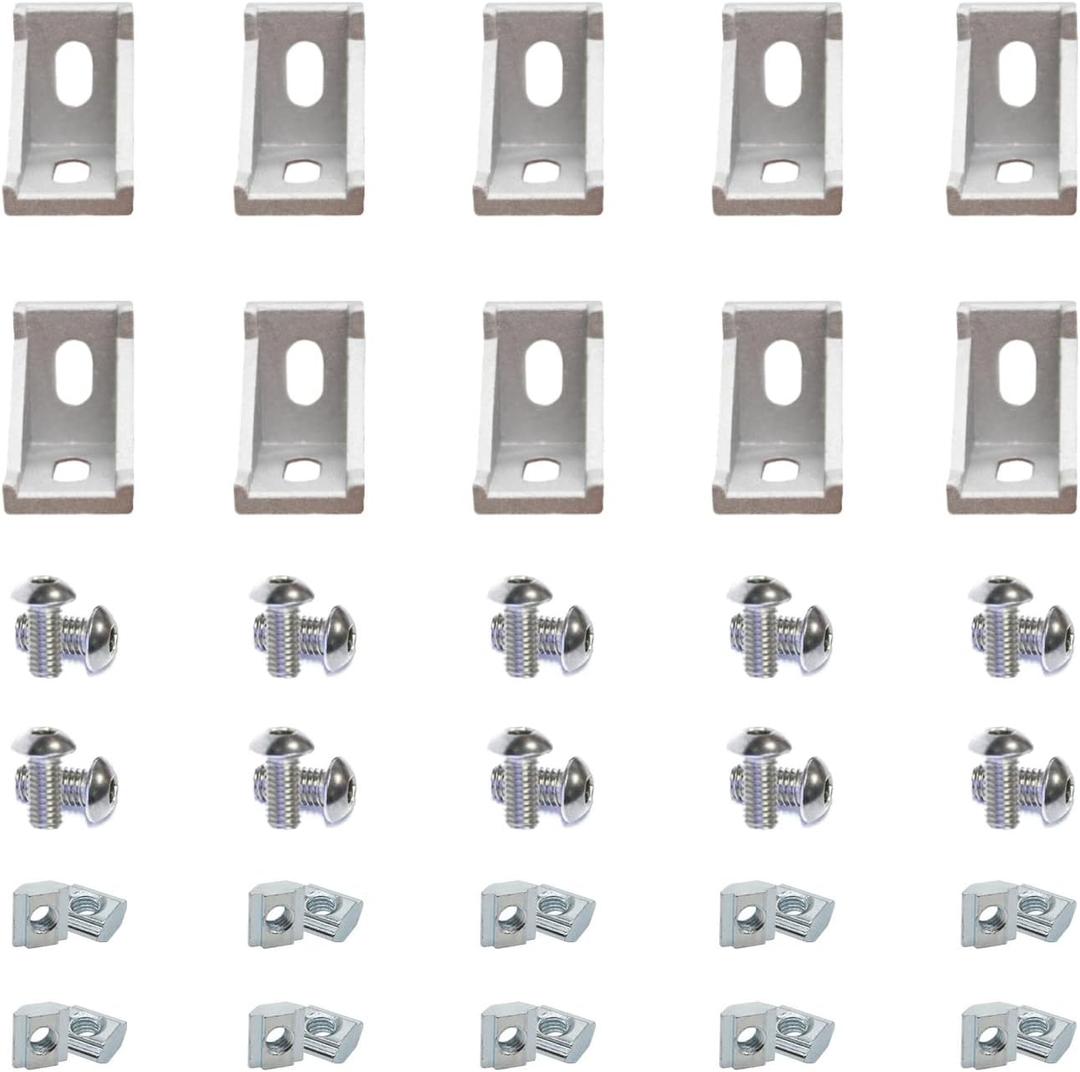 1" x 1" 1010 Series Aluminum Extrusion Profiles Fastener T-Solt Connector Set, 10pcs Corner Bracket with T Slide Nuts Hex Screw Bolt Used on 1 Inch x 1 Inch Extrusion Profiles Rail