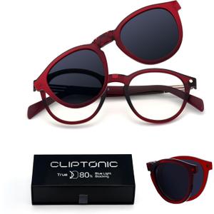 2-in-1 Magnetic Clip- On Blue Light Blocking Glasses with Case, Anti-Reflective Computer Eyewear for Men & Women