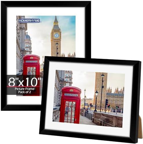 HOMERHYME 8x10 Picture Frame, Set of 4 Black Photo Frame for Tabletop or Wall Display, Fits Pictures 5x7 with Mat or 8x10 Without Mat, Poster Frame Collage with HD Plexiglass for Gallery Wall Home Decor