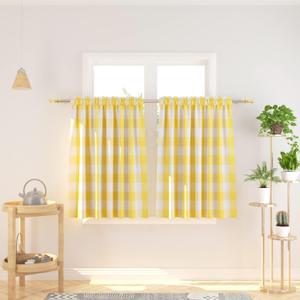 Cafe Curtains 36 inches Long Buffalo Plaid Kitchen Tiers 2 Panels Rod Pocket Gingham Check Short Small Window Curtains Bathroom Yellow & White