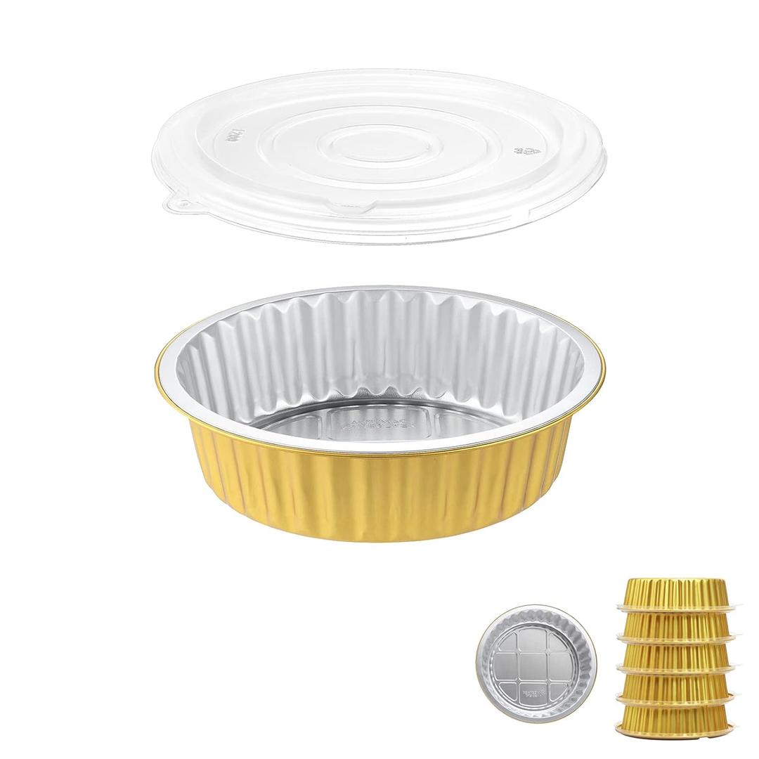 7" Sturdy Aluminum Foil Pans with Lids (5 Pack), 2X Thicker Heavy-Duty, Grease-Resistant Takeout Containers for Baking, Heating, Catering, Meal Prep and Food Storage, 29oz