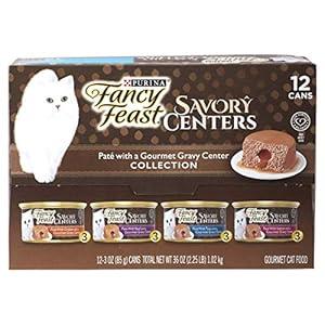 Amazon.com : Purina Fancy Feast Savory Centers Wet Cat Food Pate Variety Pack With Chicken, Salmon, Beef, and Tuna Pate with Gravy Center - (2 Packs of 12) 3 oz. Pull-Top Cans : Pet Supplies