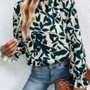 MakeMeChic Women's Floral Print Long Sleeve Ruffle High Neck Blouse Shirt Top (Blue, XL)