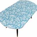 Oval Tablecloth Classic Elastic Edged Flannel Backed Vinyl Fitted Table Cloth Waterproof Oil-Proof Plastic Table Cover (Blue Leaves, Best for Up to 42" x 60")