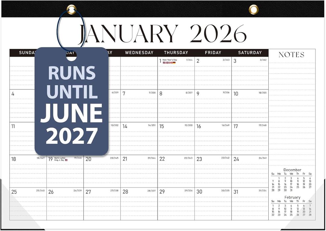2 x 2026 Desk Calendar, Large Desktop/Wall Monthly Calendar (Jan. 2026 - Jun. 2027) 17'' x 12'' School Year Desk Planner for Teacher Family School Office Supplies (Black)