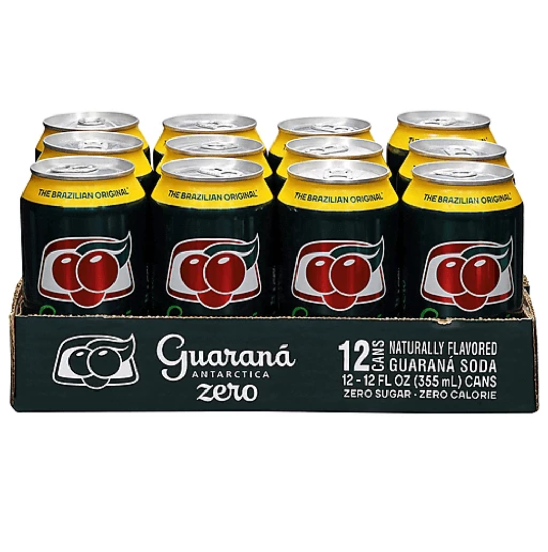 Guaraná Antarctica Zero, The Brazilian Original Guaraná Soda, Zero Sugar, 11.83 fl oz (Pack of 12) BBD: 11/19/25