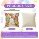 Eggs Bunny Flowers Carrots Rabbit Easter Pillow Covers Throw Pillow Cases Set of 4 Decorations for Farmhouse Home Sofa Couch Cushion Cover Party Holiday Decor 18x18 Inch