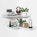 Corner Shelf White, Natural Wood Wall Mount Corner Shelf 2PCS Floating Corner Shelves for Wall Bathroom Bedroom Kitchen, 16 x 6 in Esquineros De Sala
