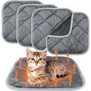 4 Pack Self Heating Cat Pad Self Warming Dog Mat Reflects Body Heat Extra Warm Thermal Pet Pad Washable Dog Cat Bed Crate Bed Mat Blanket(Gray,16 x 16 Inch)