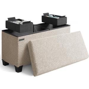 STORAGEBUD Storage Ottoman Bench, 30 Inch Storage Bench for Bedroom End of Bed, Foldable Large Ottoman Foot Rest, Entryway Bench with Storage, Boucle Storage Chest Max 660lbs, Beige