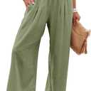 ANRABESS Women Linen Palazzo Pants Summer Boho Wide Leg High Waist Casual Lounge Pant 2025 Beach Travel Vacation Outfits (Green, S)