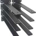 8 Pack - 10 inch Black Hidden L Shelf Bracket (1/5 Inch Thicked) Iron Floating Shelf Brackets Rustic Industrial Metal Brackets for Shelf Support