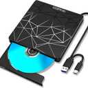External DVD Drive USB 3.0 USB-C CD Burner CD/DVD Player Optical Drive, Portable CD DVD Disc Copier for Laptops and PC Compatible with Windows 7/8/10/11, Linux, and Mac OS