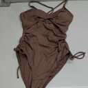 Aleumdr Women's Ribbed One Piece Swimsuit Tummy Control High Cut Bathing Suit Sexy V Neck Criss Cross Monikini (Brown, Small)
