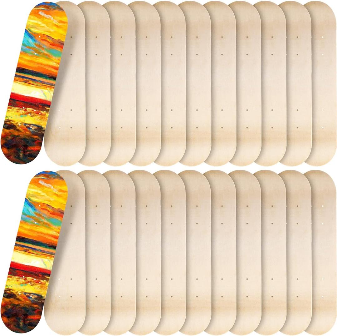 Meooeck Blank Skateboard Decks Bulk 24 x 6 Inch Professional Maple Deck 7 Ply Double Tail Wooden Skate Deck Natural Plain Skateboard for Kids Art Painting Replacement Home Decoration