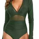 NESY Women's Long Sleeve Rash Guard Swimsuits One Piece Bathing Suit UV Protection Surfing Suit Zipper Printed Swimwear Large