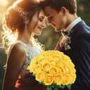 LFF 50Pcs Realistic Yellow Artificial Roses - Premium Velvet Faux Flowers for Wedding Bouquet, Centerpieces, Home & Party Decoration(Yellow)