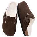 Fuzzy Suede Clogs for Women Fur Lined Leather Mules Soft Non Slip Potato Shoes with Arch Support Coffee 41