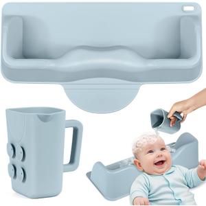 Silicone Portable Hair Wash Basin with Rinse Cup for Kids and Teens, Hair Washing Station for Kids, Tear-Free Shampoo Bowl with Neck Support, Hairs Washing Tray for Sink or Bathtub at Home (Blue)