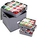 Pinkunn 64pcs 4in Christmas Ornament Storage Box with Dividers Tray Stores Holiday Ornament, Adjustable Dividers, Double Zipper, Label Slot, Two Handles Storage Container Box Keeps Xmas Decor(Grey)
