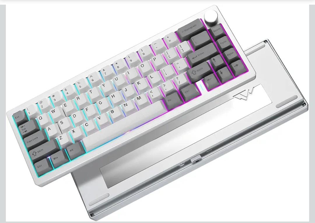 YUNZII AL68 Wireless Mechanical Keyboard,Full Aluminum CNC,60% Layout with Knob, QMK/VIA Software,Gasket Mounted,Hot Swappable,RGB Backlit,BT/2.4G/USBC for Mac/Win (Silver, Gateron Zero)