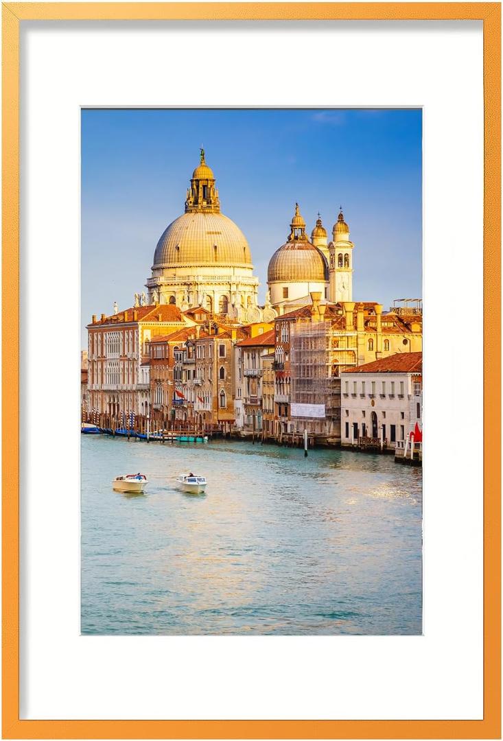 wyooxoo 20x28 Picture Frame Made of Solid Wood Orange Poster Frames Display Pictures 16x24 with Mat or 20x28 Without Mat Colorful Frame For Horizontal Vertical Wall Mounting