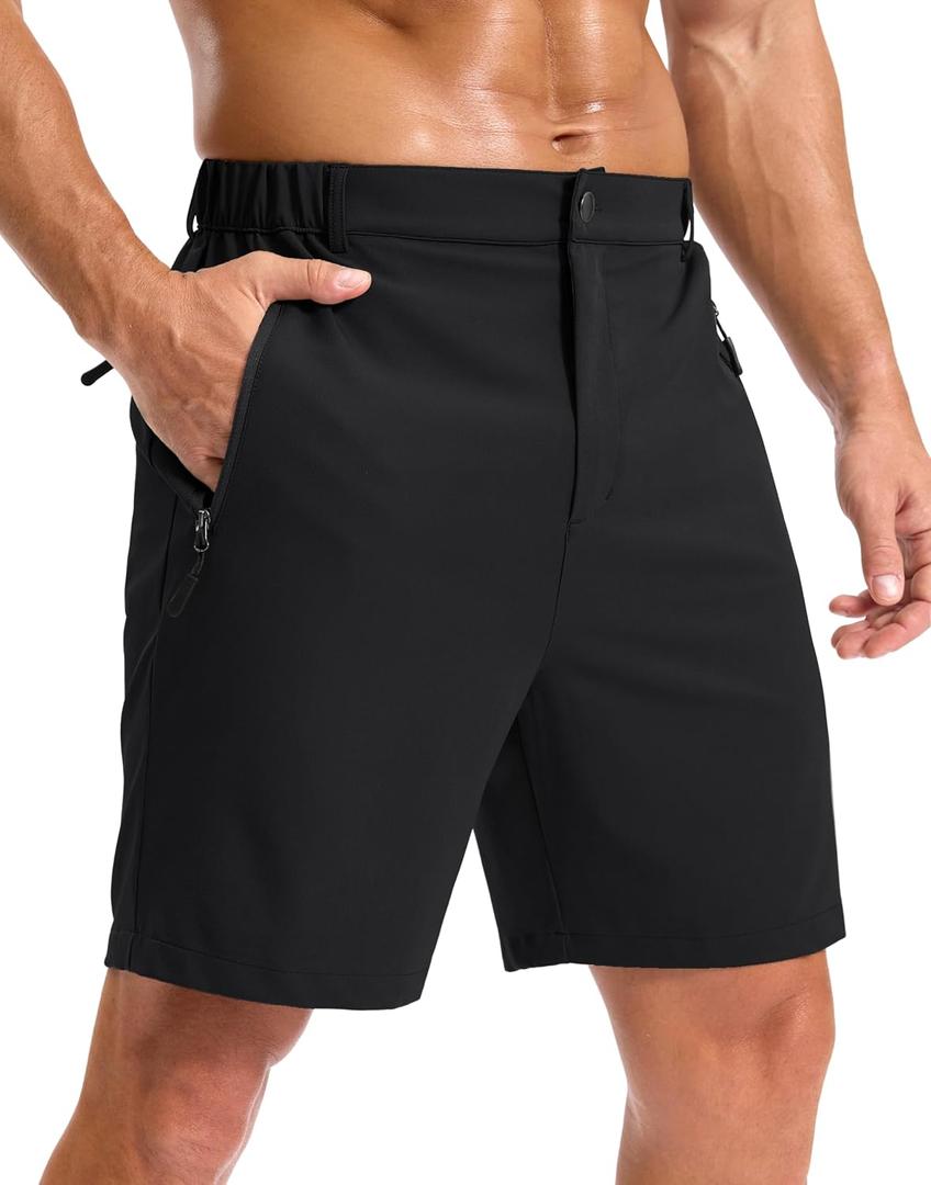Pudolla Mens Hiking Shorts Lightweight Quick Dry Casual Golf Shorts for Men Work Fishing with 3 Zipper Pockets(Black 7 Inseam-L)