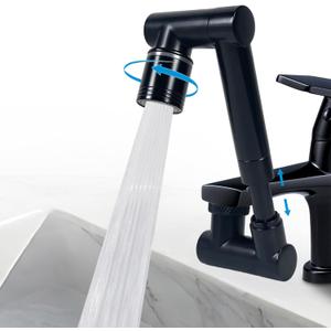 1440 Swivel Faucet Extender with 2 Mode Splash, Retractable Rotating Sink Extension, Universal Swivel Multifunctional Robotic Arm, Sink Water Faucet Aerator Extension for Kitchen Bathroom (Black)