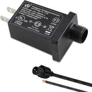 Replacement 12V 1A LED Transformer with Extension Cord, UL Listed Class 2 Power Supply IP44 LED Light Controller Low Voltage Transformer for Christmas String Light (Black)