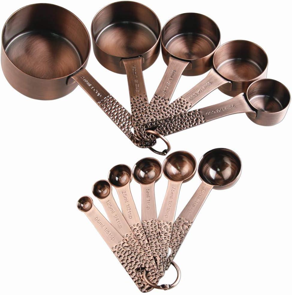 Copper Measuring Cups and Spoons Set, Metric & US Stainless Steel 5 Measuring Cups and 6 Measuring Spoons for Baking & Kitchen (A1: Copper-13 Pieces)