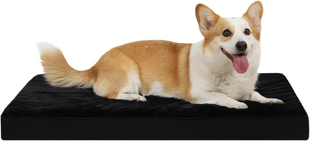 KSIIA Orthopedic Dog Bed Crate Waterproof Pet Mats for Small Dogs Deluxe Plush Washable Pet Bed with Egg Crate Foam & Removable Cover, 23 x 17 Inch, Black