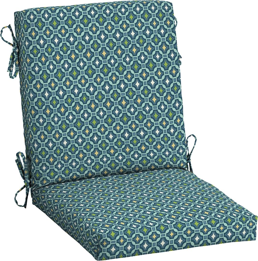 Arden Outdoor Midback Chair Cushion, 18 x 16.5, Water Repellent, Fade Resistant 18 x 16.5, Alana Tile