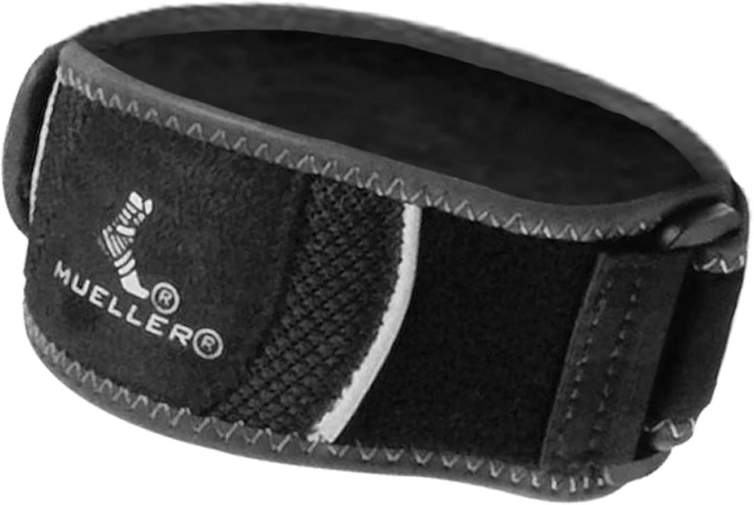 MUELLER Sports Medicine Hg80 Premium Tennis Elbow Support Strap, Elbow Pain Relief Brace For Men and Women, Black, (Small/Medium)